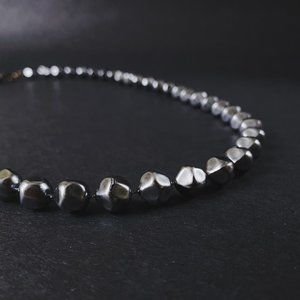 Vintage 25" Metallic Grey Silver Luster Pebble Pearl Acrylic Beaded Necklace